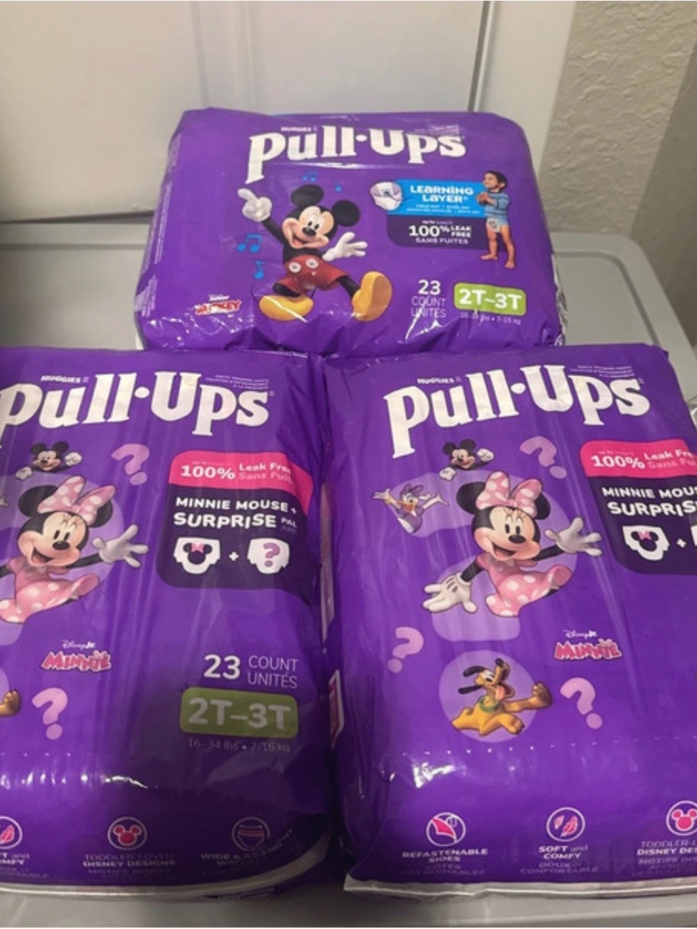 3 Pullups . 2 Minnie and 1 MickeyMouse Purple Toddler Training Pants - 2T-3T